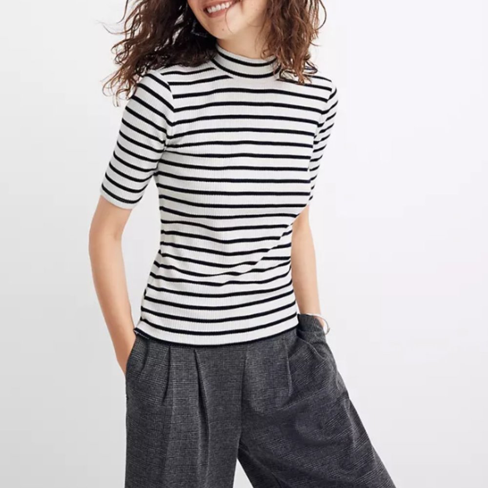 Madewell Ribbed Mockneck Top Sailor Stripe Sz XS